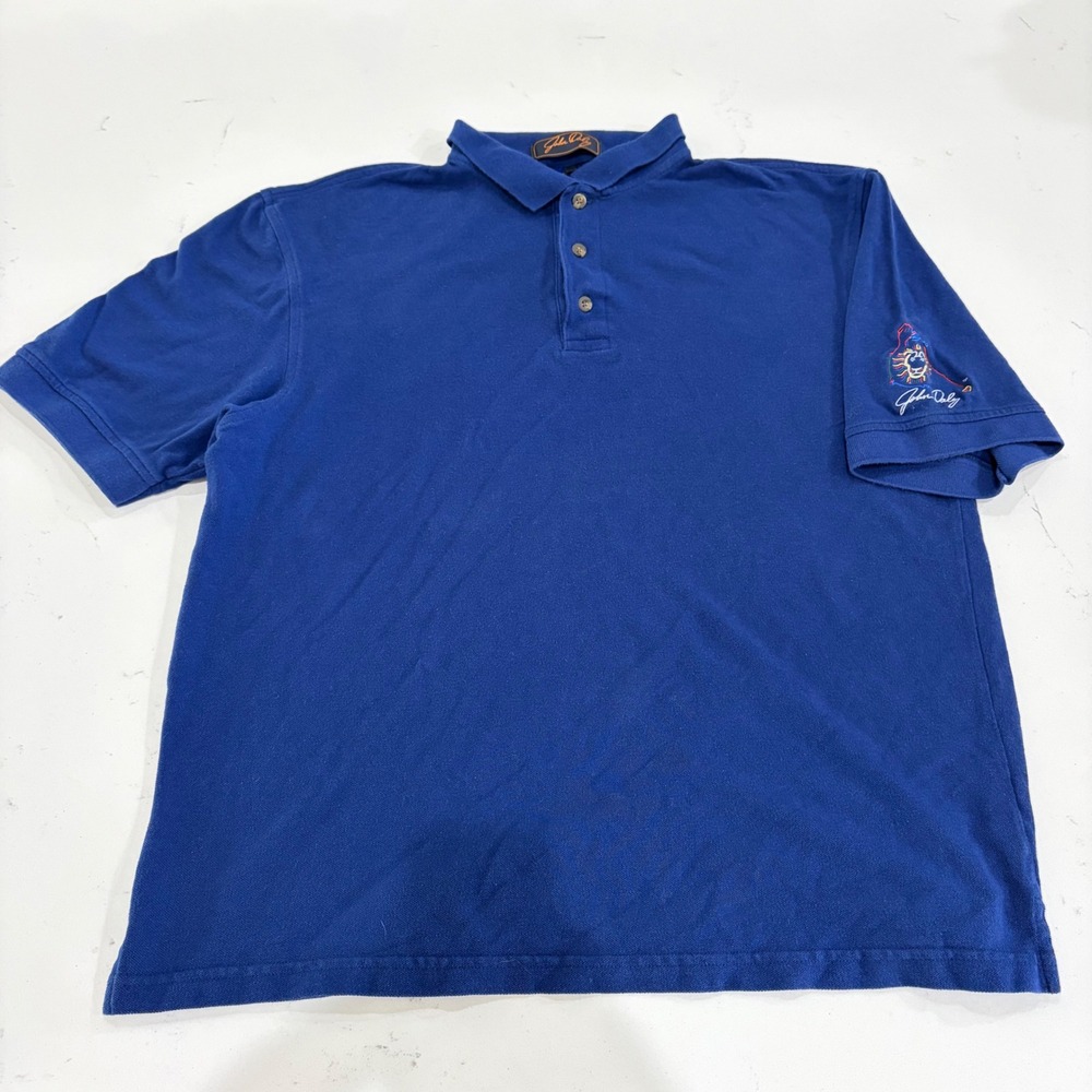 John Daly Mens Blue Cotton Pique Short Sleeve Golf Polo Shirt Lion Logo Large